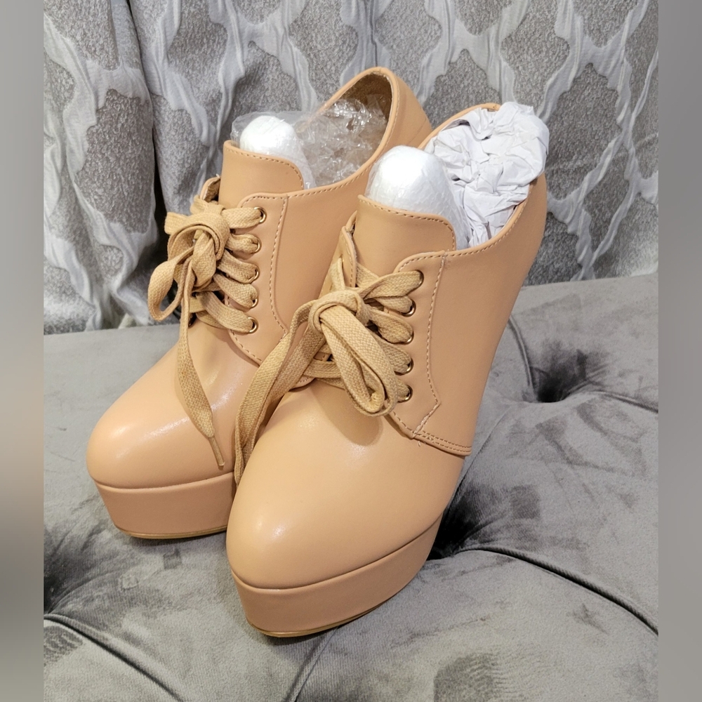 Allegra K | Women's Platform Lace Up Round Toe Stiletto High Heel Ankle Booties